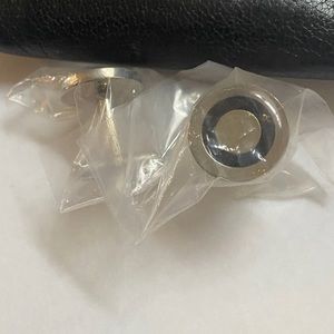 CUFFLINKS Metal Silver Round Black NEW